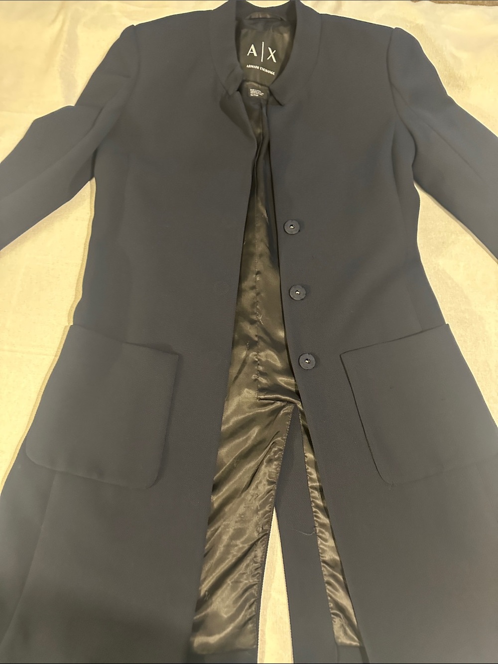 A/X Armani Exchange Navy Blue Single-Breasted Trench Coat